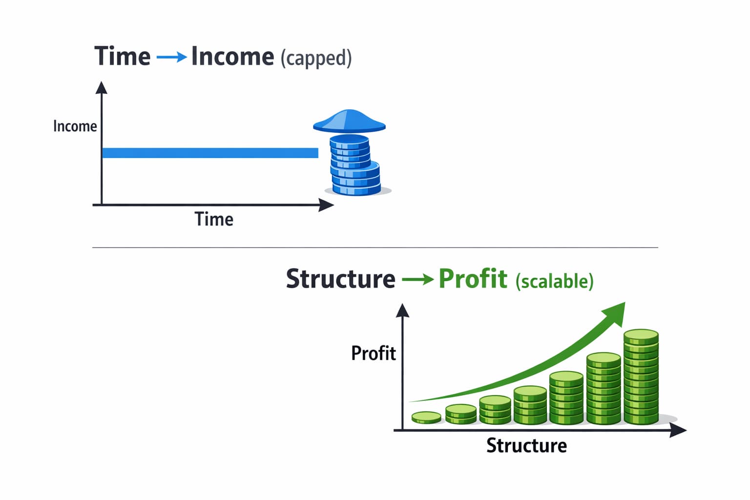 Chart showing time vs income & Structure vs profit